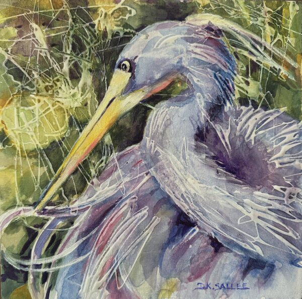 Small-Works-2025-Preening-Precision-mixed-media-10X10X1.5-scaled